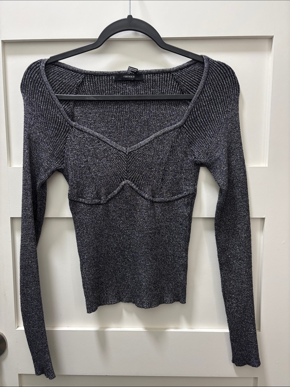 Forever 21 Charcoal Ribbed Long-Sleeve Knit Top